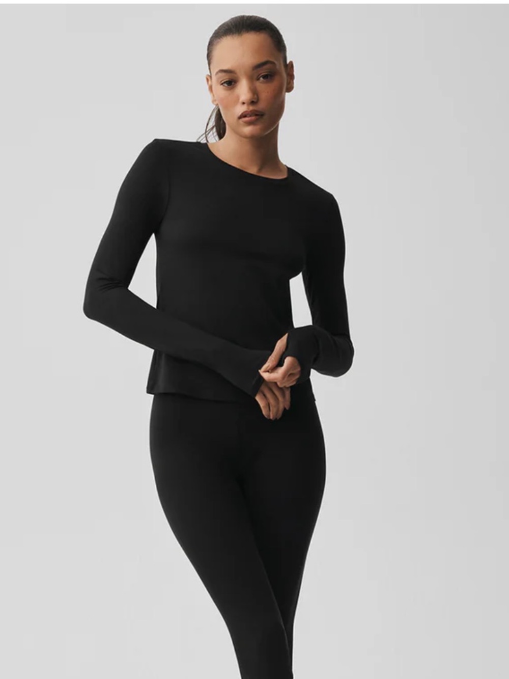 Alo Finesse Black Longsleeve Cold Weather Top